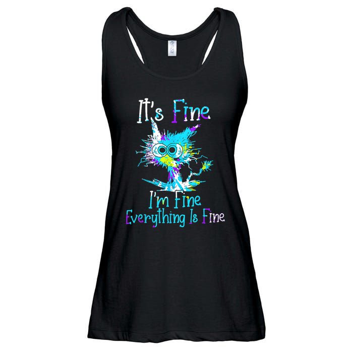 Its Fine Im Fine Everything Is Fine Funny Cat Tie Dye Ladies Essential Flowy Tank