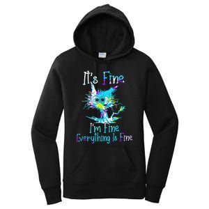 Its Fine Im Fine Everything Is Fine Funny Cat Tie Dye Women's Pullover Hoodie