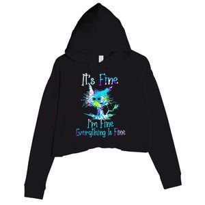 Its Fine Im Fine Everything Is Fine Funny Cat Tie Dye Crop Fleece Hoodie