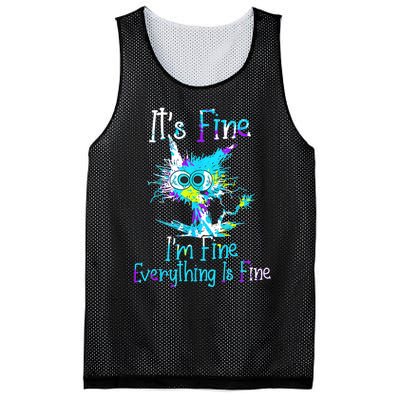 Its Fine Im Fine Everything Is Fine Funny Cat Tie Dye Mesh Reversible Basketball Jersey Tank