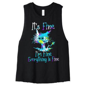 Its Fine Im Fine Everything Is Fine Funny Cat Tie Dye Women's Racerback Cropped Tank