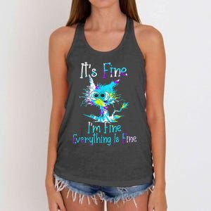 Its Fine Im Fine Everything Is Fine Funny Cat Tie Dye Women's Knotted Racerback Tank