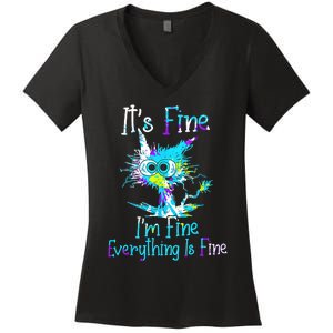 Its Fine Im Fine Everything Is Fine Funny Cat Tie Dye Women's V-Neck T-Shirt