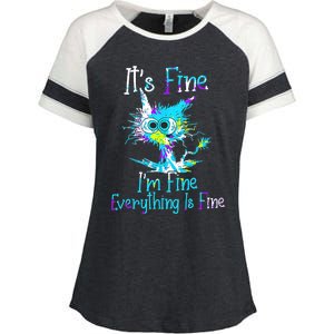 Its Fine Im Fine Everything Is Fine Funny Cat Tie Dye Enza Ladies Jersey Colorblock Tee