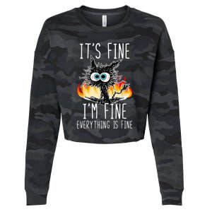 It's Fine I'm Fine Everything Is Fine Funny Cat Cropped Pullover Crew