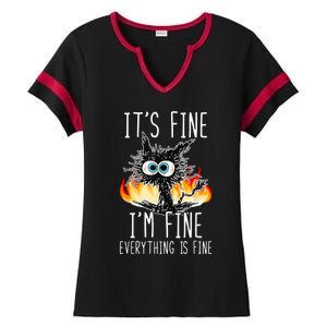 It's Fine I'm Fine Everything Is Fine Funny Cat Ladies Halftime Notch Neck Tee