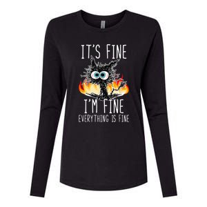 It's Fine I'm Fine Everything Is Fine Funny Cat Womens Cotton Relaxed Long Sleeve T-Shirt