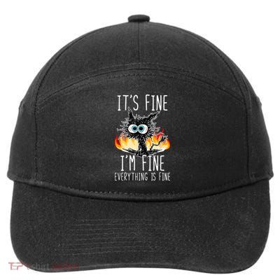 It's Fine I'm Fine Everything Is Fine Funny Cat 7-Panel Snapback Hat