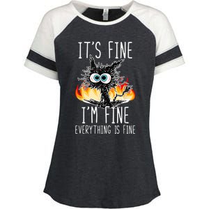 It's Fine I'm Fine Everything Is Fine Funny Cat Enza Ladies Jersey Colorblock Tee