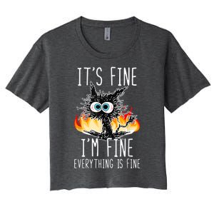 It's Fine I'm Fine Everything Is Fine Funny Cat Women's Crop Top Tee