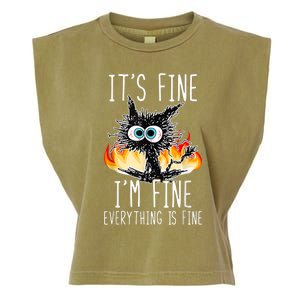 It's Fine I'm Fine Everything Is Fine Funny Cat Garment-Dyed Women's Muscle Tee