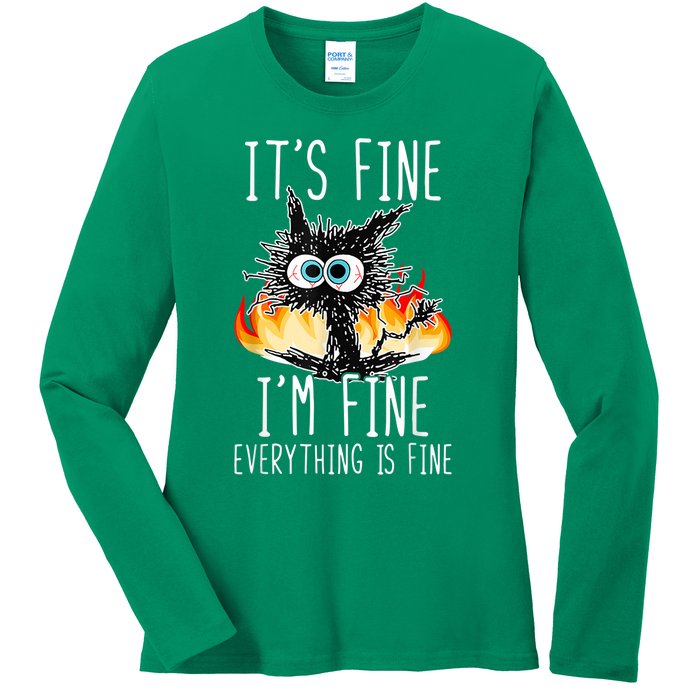 It's Fine I'm Fine Everything Is Fine Funny Cat Ladies Long Sleeve Shirt