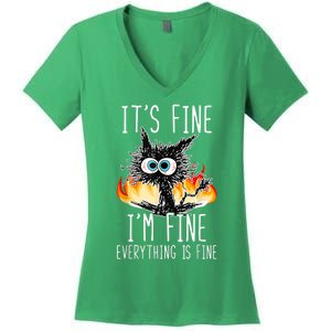 It's Fine I'm Fine Everything Is Fine Funny Cat Women's V-Neck T-Shirt