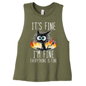 It's Fine I'm Fine Everything Is Fine Funny Cat Women's Racerback Cropped Tank