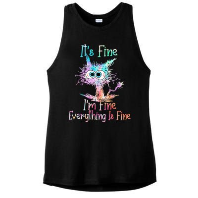 It's Fine I'm Fine Everything Is Fine Cute Gift Tie Dye Cat Cute Gift Ladies PosiCharge Tri-Blend Wicking Tank