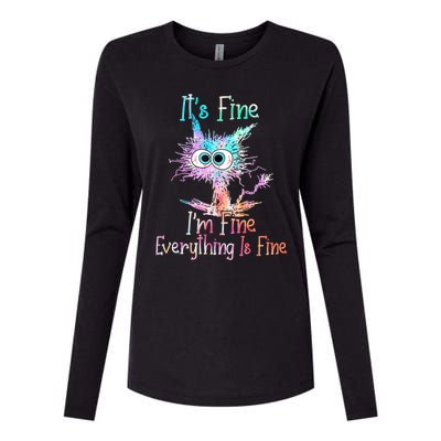 It's Fine I'm Fine Everything Is Fine Cute Gift Tie Dye Cat Cute Gift Womens Cotton Relaxed Long Sleeve T-Shirt