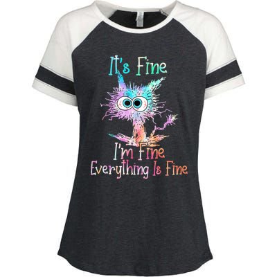 It's Fine I'm Fine Everything Is Fine Cute Gift Tie Dye Cat Cute Gift Enza Ladies Jersey Colorblock Tee