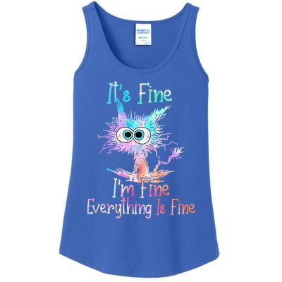 It's Fine I'm Fine Everything Is Fine Cute Gift Tie Dye Cat Cute Gift Ladies Essential Tank