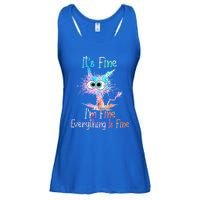 It's Fine I'm Fine Everything Is Fine Cute Gift Tie Dye Cat Cute Gift Ladies Essential Flowy Tank