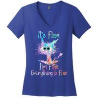 It's Fine I'm Fine Everything Is Fine Cute Gift Tie Dye Cat Cute Gift Women's V-Neck T-Shirt