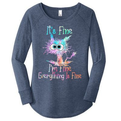 It's Fine I'm Fine Everything Is Fine Cute Gift Tie Dye Cat Cute Gift Women's Perfect Tri Tunic Long Sleeve Shirt