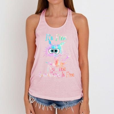 It's Fine I'm Fine Everything Is Fine Cute Gift Tie Dye Cat Cute Gift Women's Knotted Racerback Tank