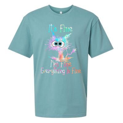 It's Fine I'm Fine Everything Is Fine Cute Gift Tie Dye Cat Cute Gift Sueded Cloud Jersey T-Shirt