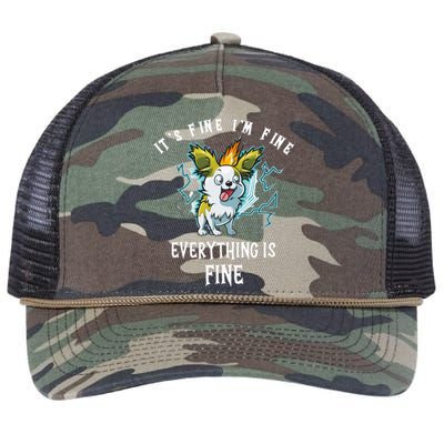 It's Fine I'm Fine Everything Is Fine Funny Sarcastic Dog Retro Rope Trucker Hat Cap