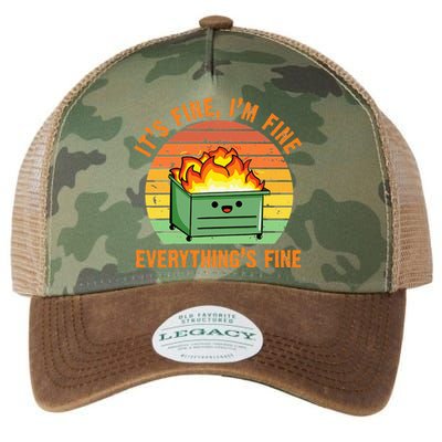 Its Fine Im Fine Everythings Fine Lil Dumpster Fire Cool Legacy Tie Dye Trucker Hat