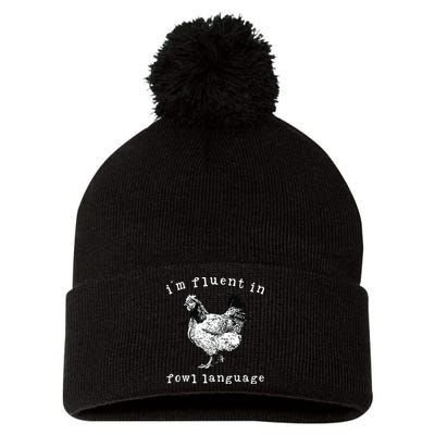 Im Fluent In Fowl Language Funny Chicken Mom Farmhouse Pom Pom 12in Knit Beanie