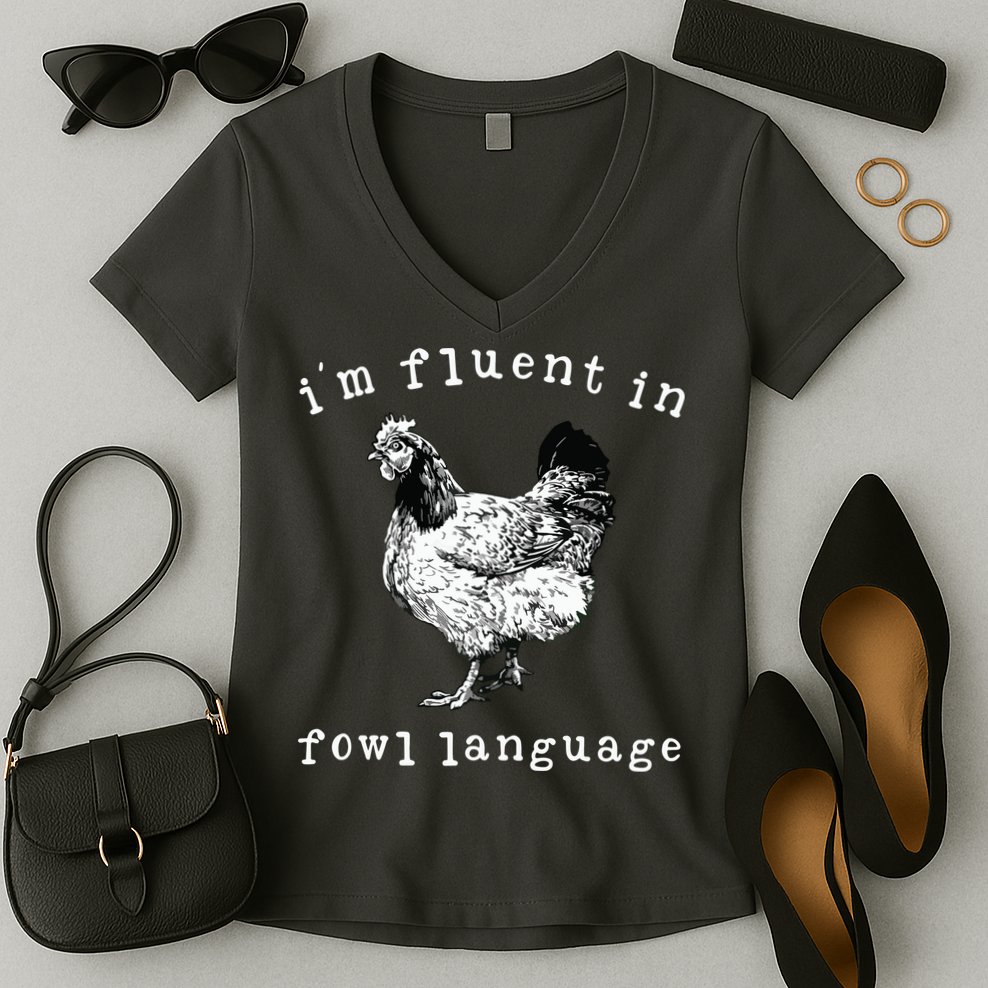 Im Fluent In Fowl Language Funny Chicken Mom Farmhouse Women's V-Neck T-Shirt