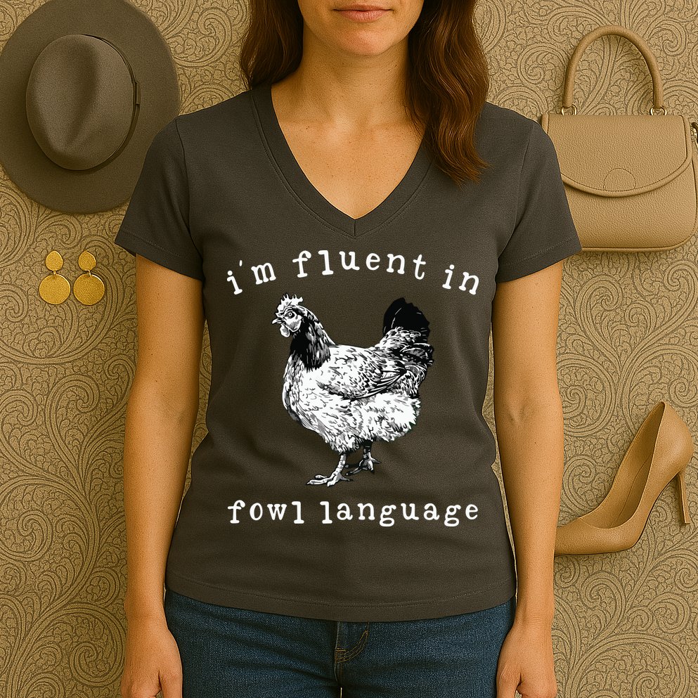 Im Fluent In Fowl Language Funny Chicken Mom Farmhouse Women's V-Neck T-Shirt