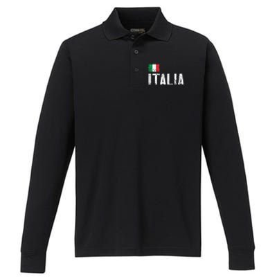 Italia Flag Italian Italy Family Heritage Design Performance Long Sleeve Polo