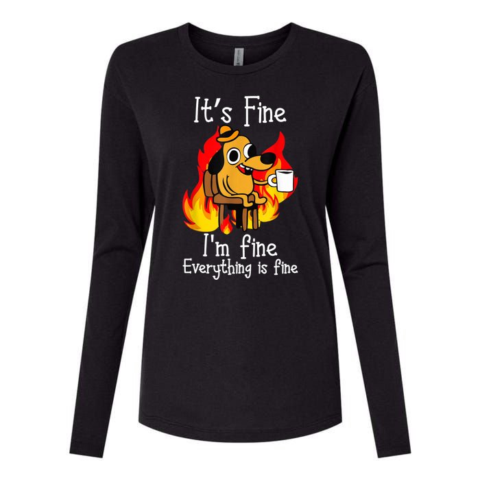 ItS Fine IM Fine Everything Is Fine Funny IM Fine Dog Womens Cotton Relaxed Long Sleeve T-Shirt