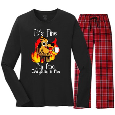 ItS Fine IM Fine Everything Is Fine Funny IM Fine Dog Women's Long Sleeve Flannel Pajama Set 