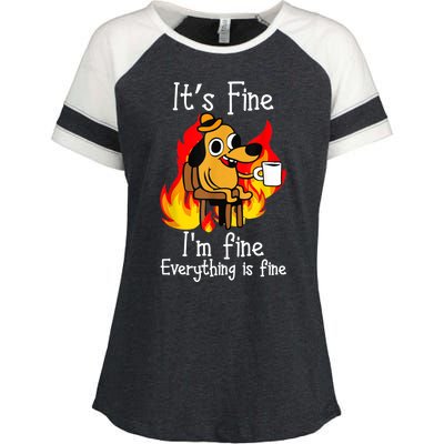 ItS Fine IM Fine Everything Is Fine Funny IM Fine Dog Enza Ladies Jersey Colorblock Tee