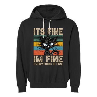 Its Fine Im Fine Everything Is Fine Funny Black Cat Women Garment-Dyed Fleece Hoodie