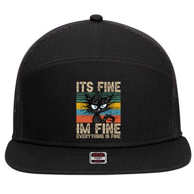 Its Fine Im Fine Everything Is Fine Funny Black Cat Women 7 Panel Mesh Trucker Snapback Hat