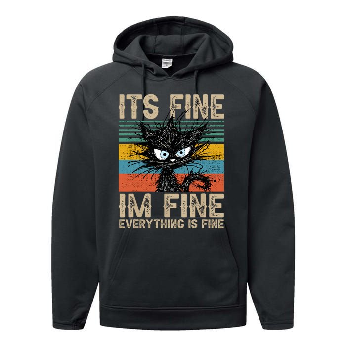 Its Fine Im Fine Everything Is Fine Funny Black Cat Women Performance Fleece Hoodie