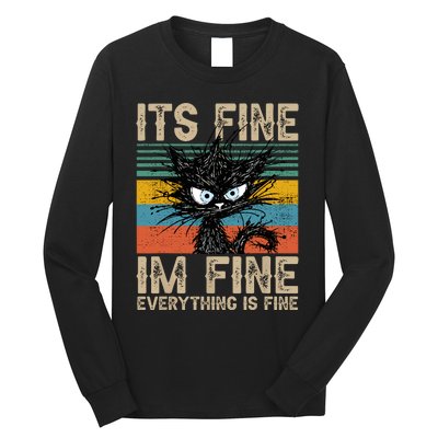 Its Fine Im Fine Everything Is Fine Funny Black Cat Women Long Sleeve Shirt