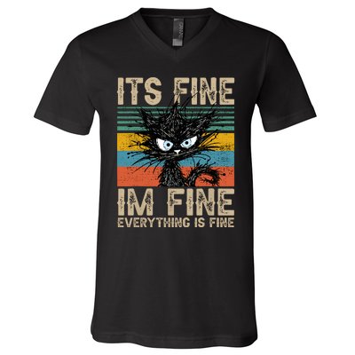 Its Fine Im Fine Everything Is Fine Funny Black Cat Women V-Neck T-Shirt