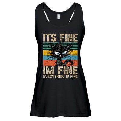Its Fine Im Fine Everything Is Fine Funny Black Cat Women Ladies Essential Flowy Tank
