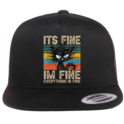 Its Fine Im Fine Everything Is Fine Funny Black Cat Women Flatbill Hat