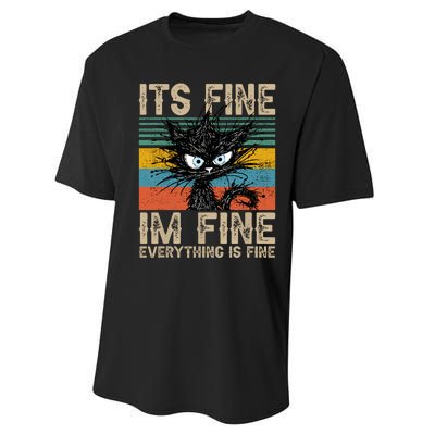 Its Fine Im Fine Everything Is Fine Funny Black Cat Women Performance Sprint T-Shirt