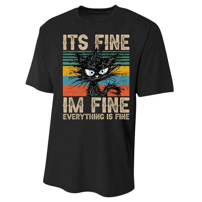 Its Fine Im Fine Everything Is Fine Funny Black Cat Women Performance Sprint T-Shirt