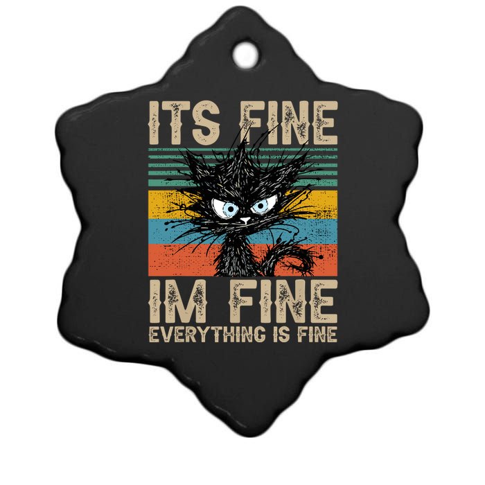 Its Fine Im Fine Everything Is Fine Funny Black Cat Women Ceramic Star Ornament