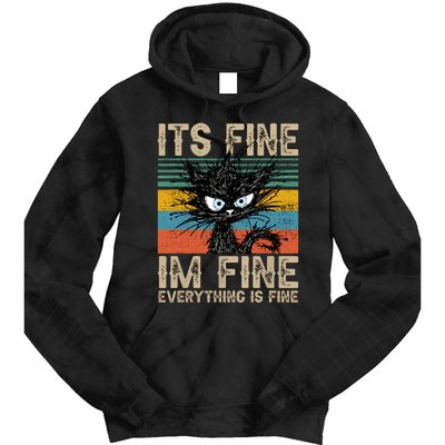 Its Fine Im Fine Everything Is Fine Funny Black Cat Women Tie Dye Hoodie