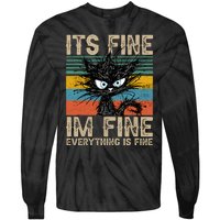 Its Fine Im Fine Everything Is Fine Funny Black Cat Women Tie-Dye Long Sleeve Shirt