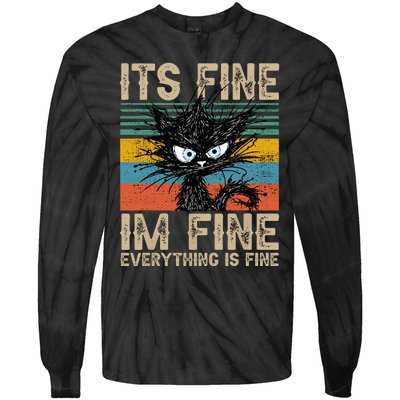 Its Fine Im Fine Everything Is Fine Funny Black Cat Women Tie-Dye Long Sleeve Shirt