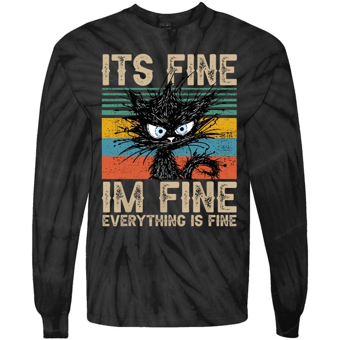 Its Fine Im Fine Everything Is Fine Funny Black Cat Women Tie-Dye Long Sleeve Shirt